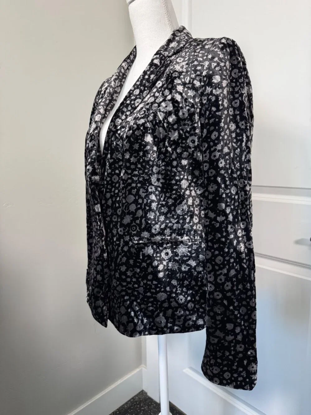Anthropologie Elevenses Black Metallic Floral Velvet Blazer 6 Philippines Lined - Picture 7 of 12